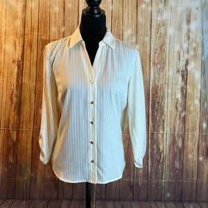 Michael Kors Women’s Gold Striped Button-Down Shirt Roll-Tab Sleeves Size Medium